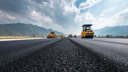 Road construction machinery on asphalt