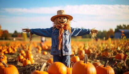 scarecrow on a pumpkin patch