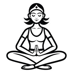 Stylized Yoga Practitioner in Lotus Position A Serene Monochrome Illustration Depicting Mindfulness Relaxation and Spiritual Well Being