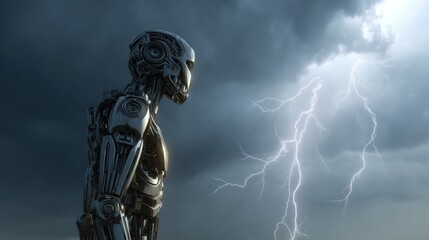 Robot stormy sky digital illustration