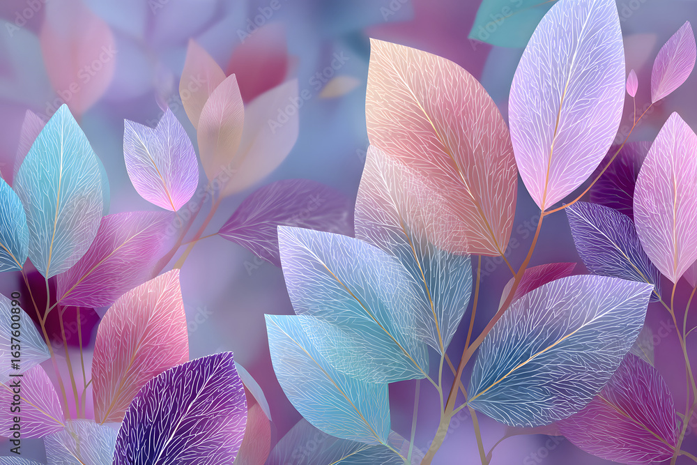 Poster this abstract floral background features delicate leaf patterns and soft pastel colors, creating a s