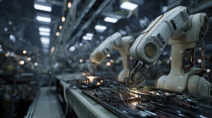 Robots working on assembly line