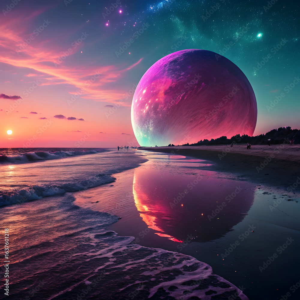 Poster a gradient-colored massive orb with a glossy surface