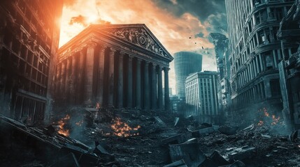 Ruined ancient building cityscape