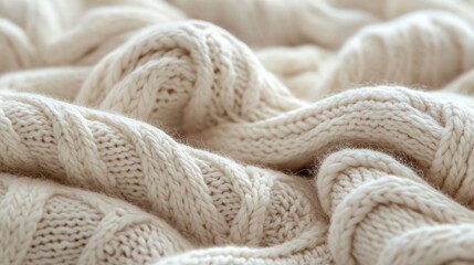 Fototapeta premium Close-Up of Soft Cream Cable Knit Texture for Cozy Textile and Fashion Imagery