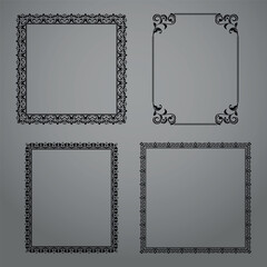 Set of decorative frames Elegant vector element for design in Eastern style, place for text. Floral black and gray borders. Lace illustration for invitations and greeting cards