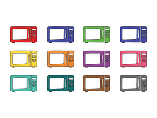 Microwave Oven Collection: An assortment of colorful, eye-catching microwave ovens with modern, minimalist design, perfect for adding a splash of vibrant energy to any kitchen.
