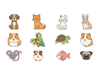 Obraz premium Diverse Adorable Pets: An assortment of charming pets, each possessing unique character and appeal, arranged together in a playful showcase of companion animals.