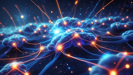 Obraz premium Vibrant neural network with glowing connections and energetic sparks