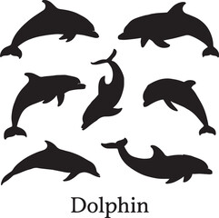Set of Dolphin Silhouettes in Various Poses