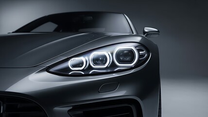 Sleek grey sports car with distinctive LED headlights and modern design highlighting automotive innovation and luxury engineering for discerning car enthusiasts