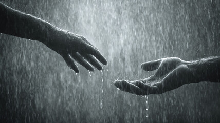 2 hands reaching each other between man and woman