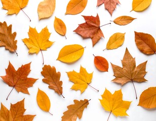 Fototapeta premium Autumn leaves arranged on white background (1)
