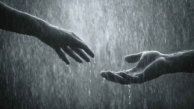 2 hands reaching each other between man and woman - Powered by Adobe