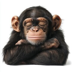 Naklejka premium Cute Chimpanzee with Closed Eyes Resting Peacefully in a Relaxed Position, Capturing the Essence of Calmness and Serenity