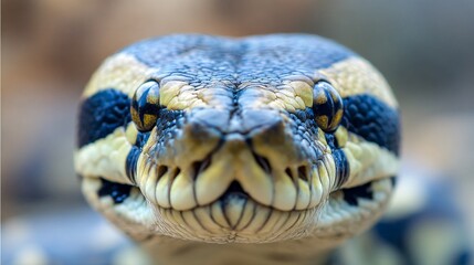 Fototapeta premium Close-up view of a vibrant python showcasing intricate details and unique patterns in its skin under natural light