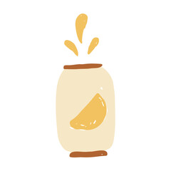 Hand Drawn Soda Can Icon. Fun Lemonade Drink Beverage Vector illustration with crayon and chalk texture for packaging, cafe designs, and menus