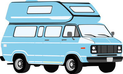 A vector illustration of a vintage retro style light blue camper van