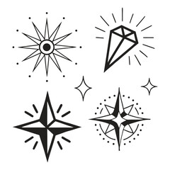 Obraz premium Set of 5 Decorative Star and Gem Icons in a Retro Style