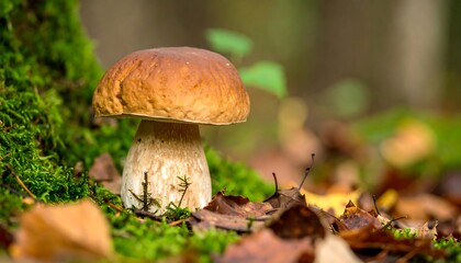 A majestic edible mushroom in a forest bed