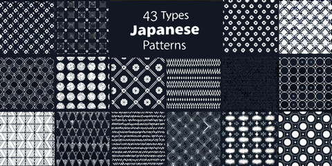 Collection of 43 diverse japanese geometric and floral patterns