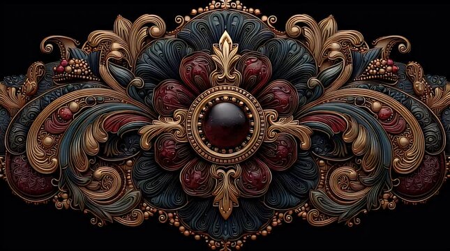 Intricate Gold And Red Ornate Design On Dark Background
