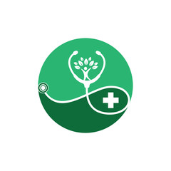 Health stethoscope vector logo design. Stethoscope with tree icon vector design on white background