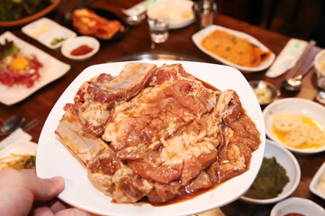Korean barbecue. marinated beef rib bbq