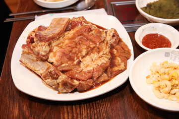Korean barbecue. marinated beef rib bbq