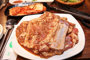 Korean barbecue. marinated beef rib bbq