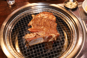 Korean barbecue. marinated beef rib bbq