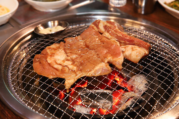 Korean barbecue. marinated beef rib bbq