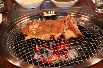 Korean barbecue. marinated beef rib bbq