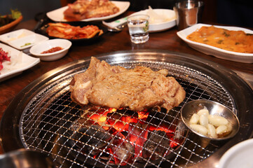 Korean barbecue. marinated beef rib bbq