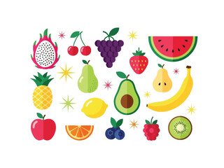 A Colorful Fruit Medley: A vibrant and eye-catching illustration showcasing an assortment of fresh fruits, each rendered with bright, appealing colors.