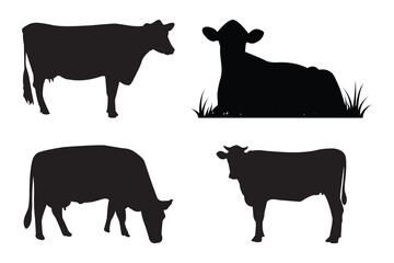 Set of cow silhouettes farm animal