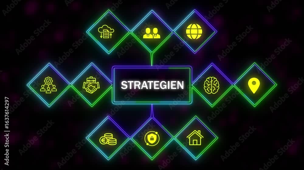 Poster a strategien concept button on a futuristic .neon abstract seamless animation of hue effect backgrou