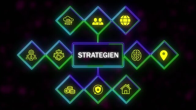 A STRATEGIEN concept button on a futuristic .Neon Abstract seamless animation of hue effect background. 4k video - Powered by Adobe