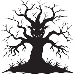 Halloween tree silhouette  vector icon, Spooky trees silhouette, Halloween tree   vector illustration.
