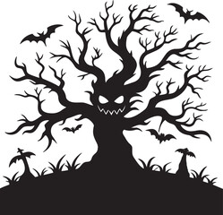  Halloween tree silhouette  vector icon, Spooky trees silhouette, Halloween tree   vector illustration.
