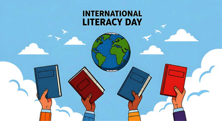 Hands Holding Books for International Literacy Day Celebration