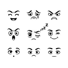 Face Expression Icon Set in Flat and Line Art Style Vector