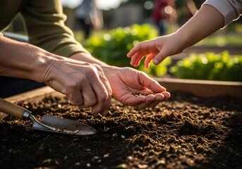 Planting Seeds Together in a Garden