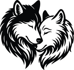 Male and Female Wolves Nuzzling Design on transparent background	
