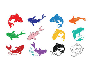 Colorful Koi Fish: A vibrant collection of stylized koi fish illustrations in a spectrum of colors, depicting their elegance and significance. These designs are ideal for a variety of creative uses.