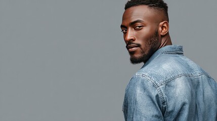 Obraz premium Modern Man's Gaze: A striking portrait of a confident, handsome man. Captured with a minimalist aesthetic, it's a study in natural, sophisticated style.