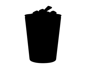 Silhouette of a delicious and refreshing iced coffee beverage with straw