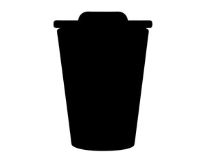 Black silhouette of a garbage can with lid on a white background