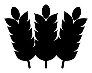 Elegant black silhouette of three stylized wheat stalks or barley stems