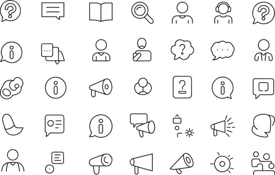 Set of Communication and Information Icons for Support and Customer Service